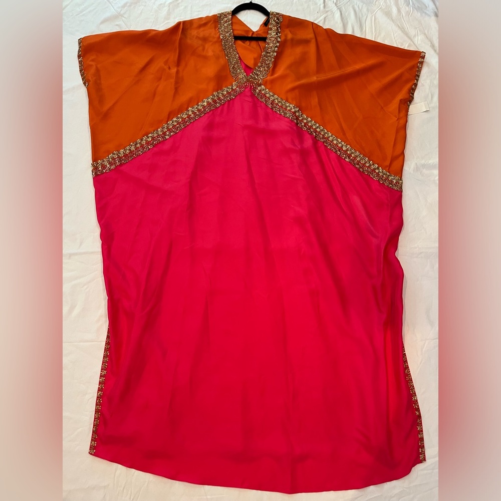 Josie Natori Couture Pink Orange Gold Bejeweled Kaftan M/L NWT